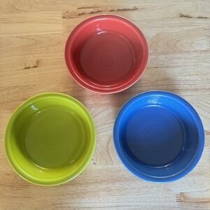 3 Fiestaware  7" Cereal  Soup‎ Bowls Homer Laughlin HLC Line Green Blue & Red